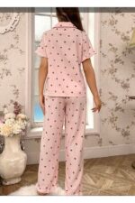 Cherry patterned buttoned baby collar long pajama set - Image 5