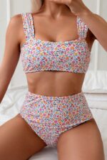 Minimalist Floral Print Covered High Waist Bikini Set - Image 2