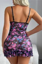 Multi-Colored Floral Patterned Drawstring Mini Nightgown - Image 3