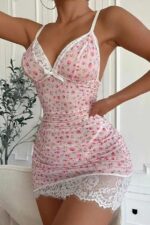 Powder Pink Floral Patterned Mini Nightgown - Image 3