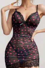 Black Floral Print Mini Nightgown