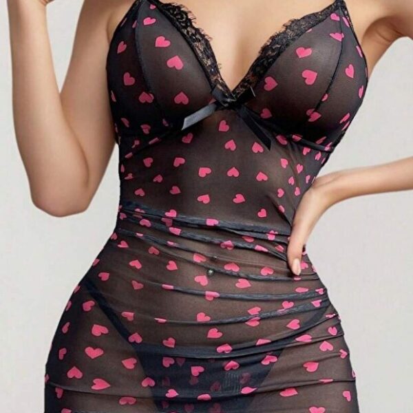 Black Floral Print Mini Nightgown