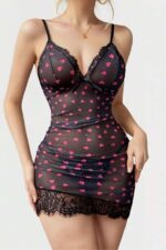 Black Floral Print Mini Nightgown - Image 2
