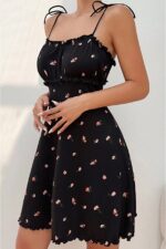 Romantic Printed Ribbed Frilly Night Dress Nightgown - Image 2