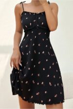 Romantic Printed Ribbed Frilly Night Dress Nightgown - Image 3