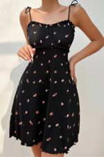 Romantic Printed Ribbed Frilly Night Dress Nightgown - Image 4