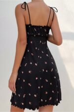 Romantic Printed Ribbed Frilly Night Dress Nightgown - Image 5