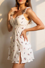 Pink Floral Printed Flounced Bow Detailed Nightdress - Image 5