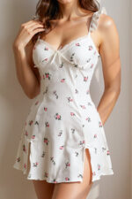 Pink Floral Printed Flounced Bow Detailed Nightdress - Image 6