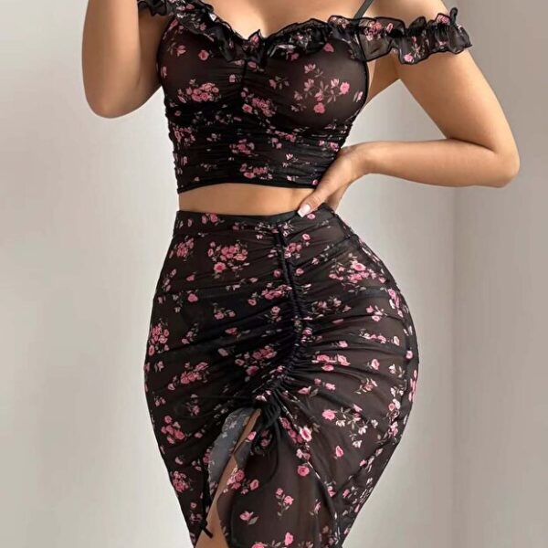2-Piece Nightgown Set with Ruffle and Gathered Details