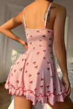 Romantic Pink Cherry Printed Strappy Thong And Nightgown - Image 6