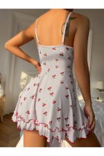 Romantic White Cherry Printed Strappy Thong and Nightdress - Image 5