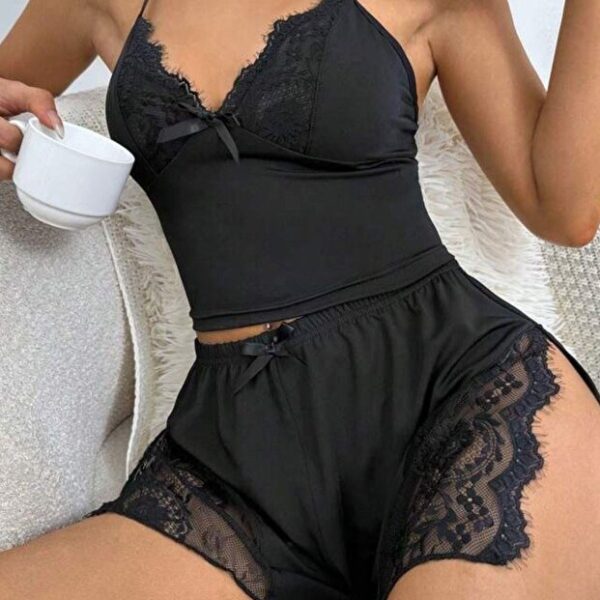 Black Slit Shorts Homewear Set