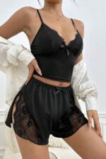Black Slit Shorts Homewear Set - Image 2