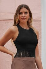 Viscose Crop Blouse - Black Fringed - Image 3