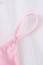 Pink Rose Patterned Ruffle Strap Mini Nightgown with Bow Detail - Image 4