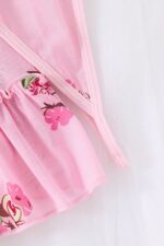 Pink Rose Patterned Ruffle Strap Mini Nightgown with Bow Detail - Image 5