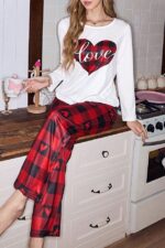 Red Plaid Piece Women's Couple Pajama Set - Image 4