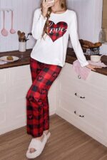 Red Plaid Piece Women's Couple Pajama Set - Image 6