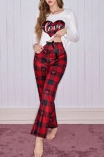 Red Plaid Piece Women's Couple Pajama Set - Image 7