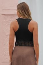 Viscose Crop Blouse - Black Fringed - Image 5