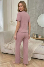 Rose Dried Short Sleeve Romantic Ruffle Short Sleeve Pajama Set - Image 6