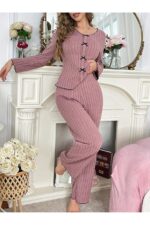 Rose Dust Cotton Bow Detail Long Sleeve Pajama Set