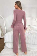V-Neck Dusty Rose Spanish Sleeve Cotton Pajama Set - Image 6
