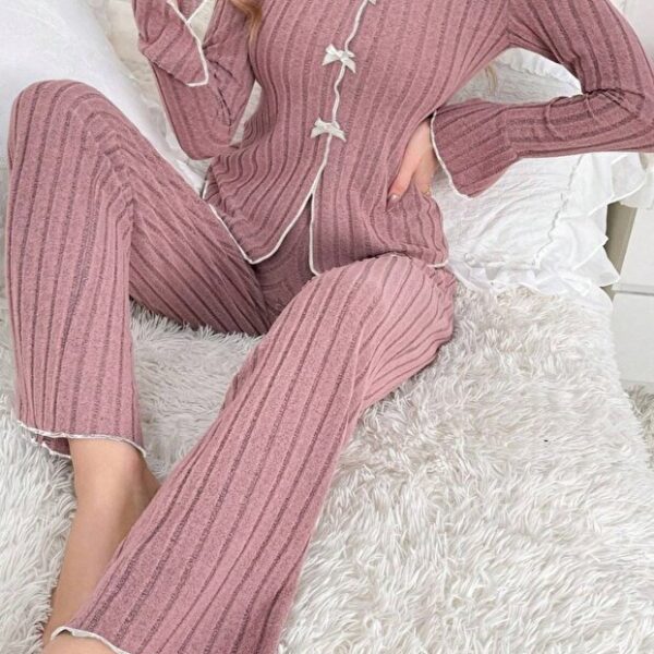 Dusty Rose Long Sleeve Ruffle Pajamas Set