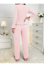 Pink Long Sleeve Pajama Set with Bow Detail - Image 6