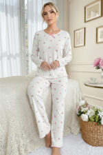 Cotton Bowknot Detailed Pink Long Sleeve Pajama Set - Image 2