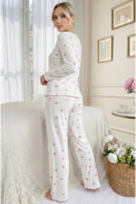 Cotton Bowknot Detailed Pink Long Sleeve Pajama Set - Image 3