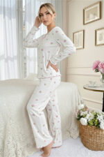 Cotton Bowknot Detailed Pink Long Sleeve Pajama Set - Image 4