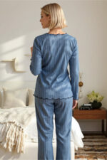 Indigo Cotton Pajama Set with Bow Detail - Image 3