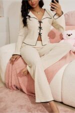 Women's Slit Detailed Bow Seasonal Pajama Set