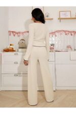 Women's Slit Detailed Bow Seasonal Pajama Set - Image 2