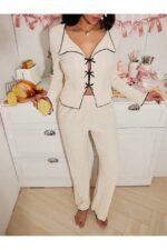 Women's Slit Detailed Bow Seasonal Pajama Set - Image 3