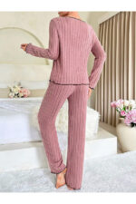 Dusty Rose Cotton Bow Detail Pajama Set - Image 5