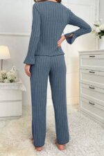 Blue Long Sleeve Bow Detail Pajama Set - Image 6
