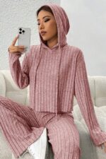 Black Corduroy Hooded Cotton Soft Pajama Set