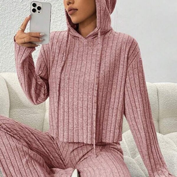 Black Corduroy Hooded Cotton Soft Pajama Set