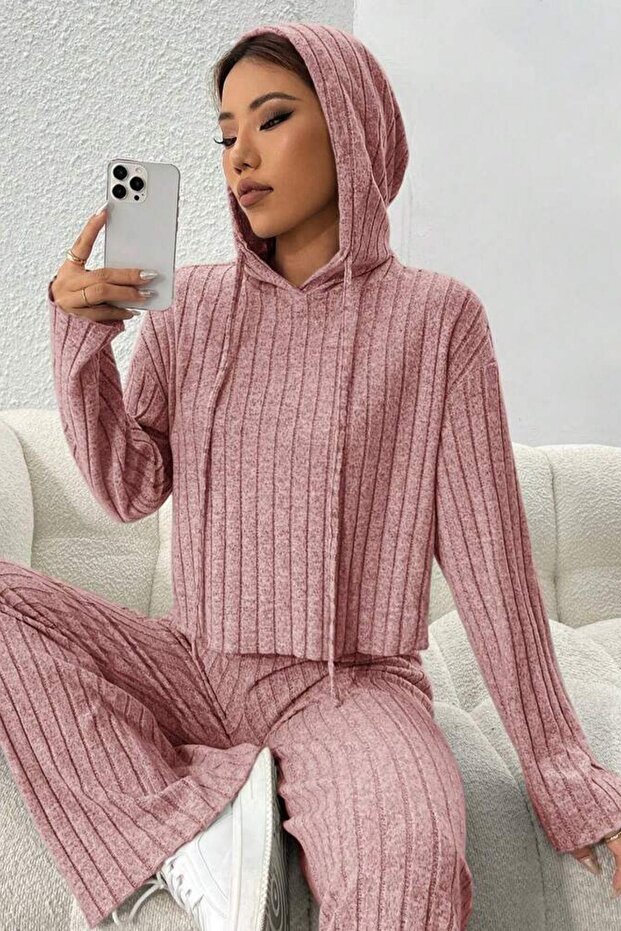 1_org_zoom-494.jpg Black Corduroy Hooded Cotton Soft Pajama Set - Image 1