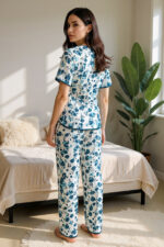 Blue Short Sleeve Button Summer Pajama Set - Image 6