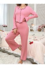 Cotton Long Sleeve Ruffle Pajamas Set - Image 4