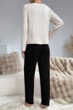 Embroidered Black Cotton Pajama Set with Heart Detail - Image 6