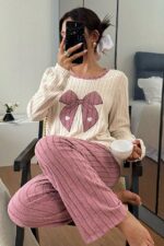 Pink Embroidered Long Sleeve Pajama Set