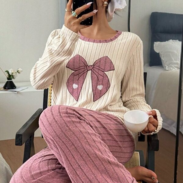 Pink Embroidered Long Sleeve Pajama Set
