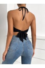 Black Tasseled Crop Women's Blouse - Image 4