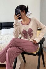 Pink Embroidered Long Sleeve Pajama Set - Image 2