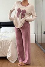 Pink Embroidered Long Sleeve Pajama Set - Image 3